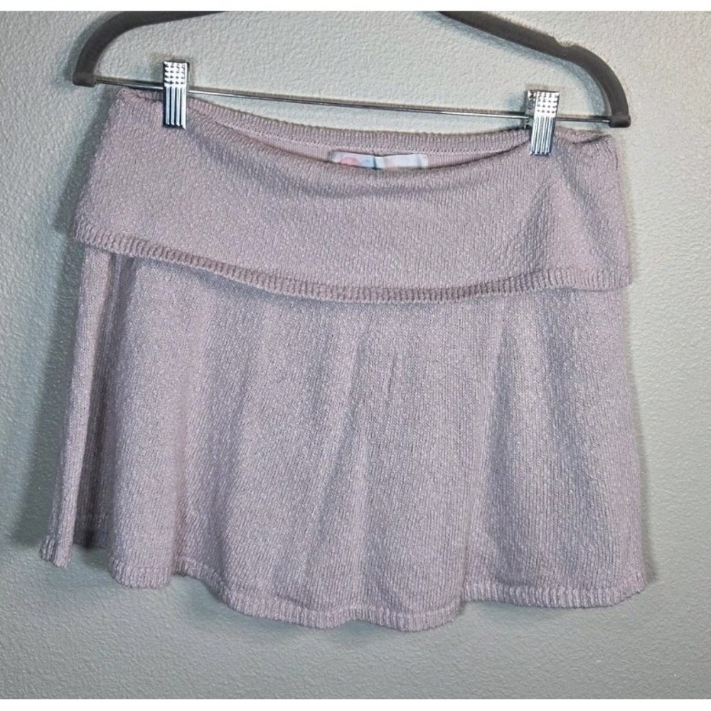 FP Beach Knit Mini Skort Pastel Purple‎ Mauve Fold Over Waist  Size L